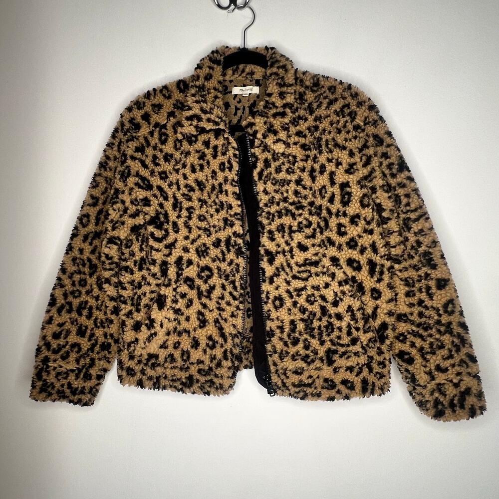 Madewell Leopard Sherpa Bomber Jacket Size XS - Picture 3 of 9